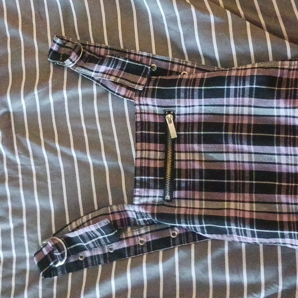 Plaid pink goth overalls - Picture 2 of 3